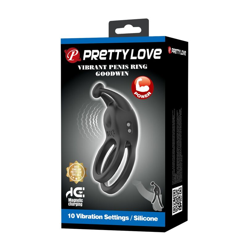 PRETTY LOVE - ANILLO PARA EL PENE DE DOBLE VIBRACIÓN RECARGABLE GOODWIN NEGRO