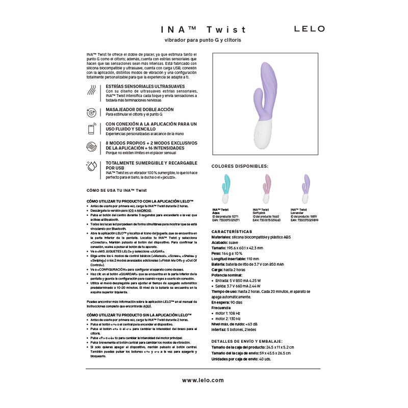 LELO - INA TWIST DOUBLE VIBRATOR RABBIT FOR G-SPOT AND CLITORIS LAVENDER