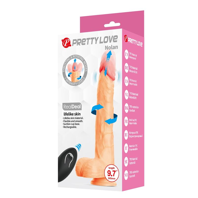 PRETTY LOVE - NOLAN THRUSTING & ROTATING VIBRATING DILDO REMOTE CONTROL 24.5 CM Ø 5 CM NATURAL