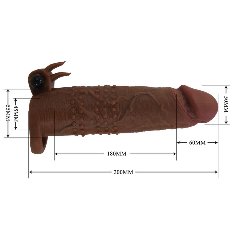 PRETTY LOVE - QUILLON VIBRATING PENIS SLEEVE 20 CM Ø 4 CM BROWN