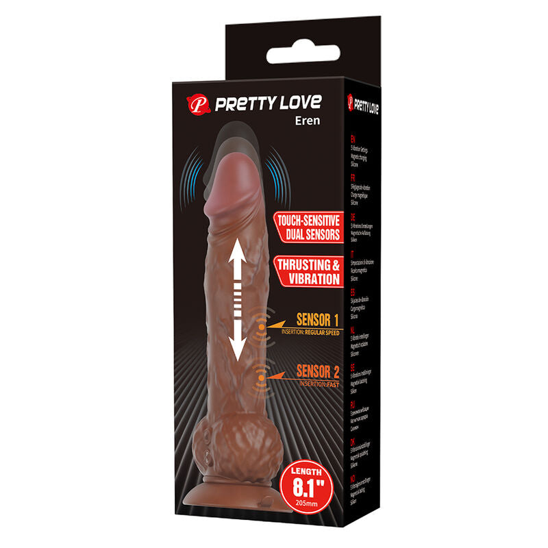 PRETTY LOVE - EREN THRUSTING VIBRATING DILDO 20.5 CM Ø 4.5 CM BROWN