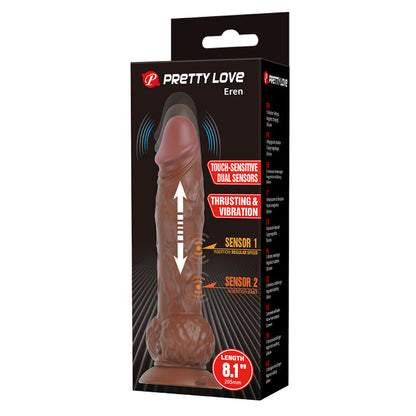 PRETTY LOVE - EREN THRUSTING VIBRATING DILDO 20.5 CM Ø 4.5 CM BROWN