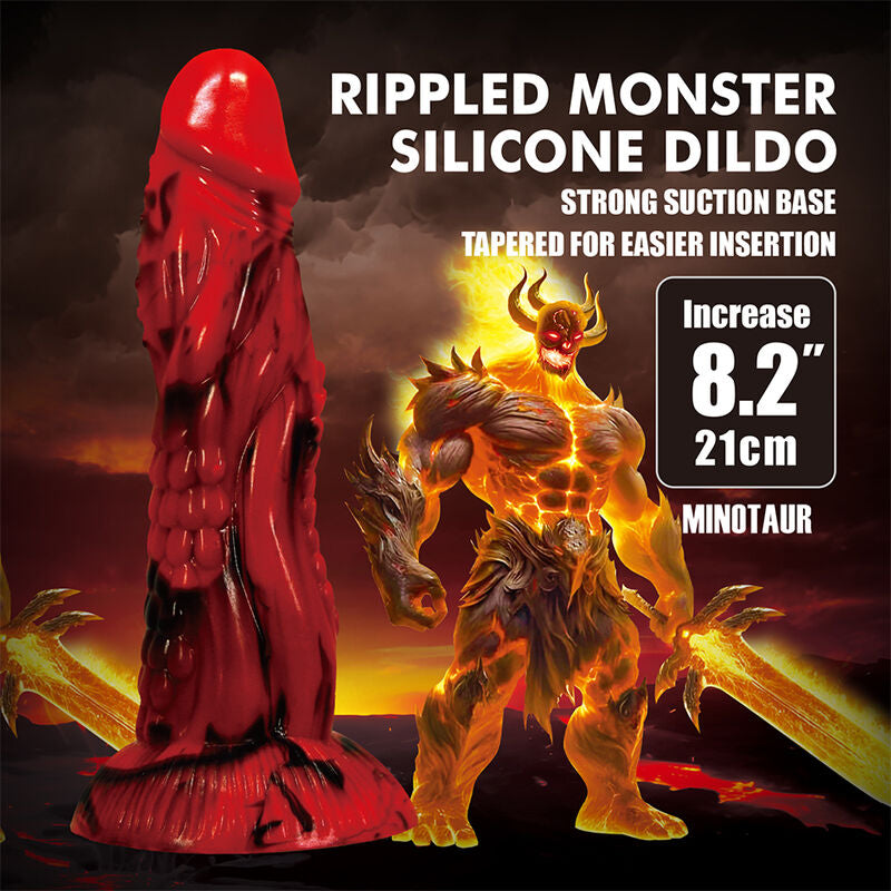 POWER MONSTERS - MINOTAUR FANTASY DILDO WITH SUCTION CUP 21 CM Ø 5 CM RED & BLACK
