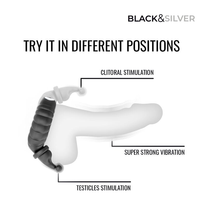 BLACK &amp; SILVER - NEO RECHARGEABLE COUPLES' VIBRATING RING BLACK