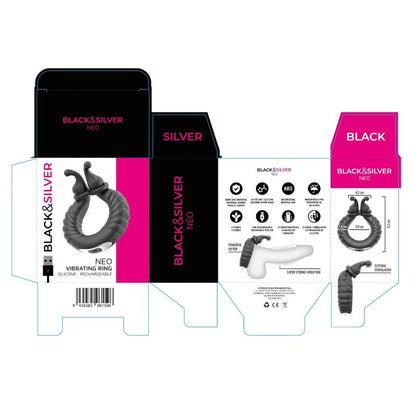 BLACK &amp; SILVER - NEO RECHARGEABLE COUPLES' VIBRATING RING BLACK