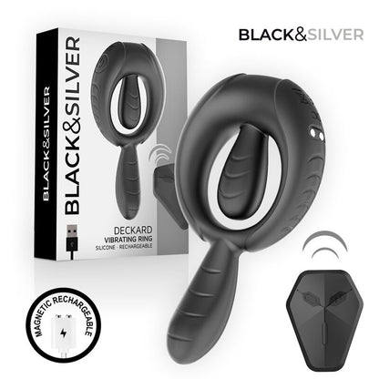 BLACK &amp; SILVER - DECKARD RECHARGEABLE VIBRATING RING WITH REMOTE CONTROL BLACK