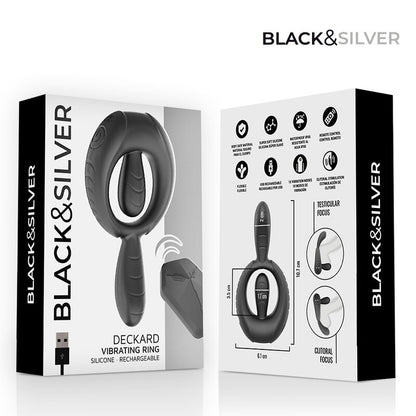 BLACK &amp; SILVER - DECKARD RECHARGEABLE VIBRATING RING WITH REMOTE CONTROL BLACK