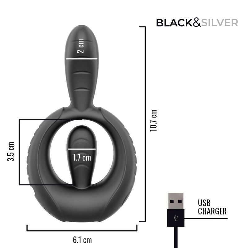BLACK &amp; SILVER - DECKARD RECHARGEABLE VIBRATING RING WITH REMOTE CONTROL BLACK