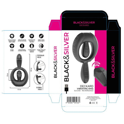 BLACK &amp; SILVER - DECKARD RECHARGEABLE VIBRATING RING WITH REMOTE CONTROL BLACK