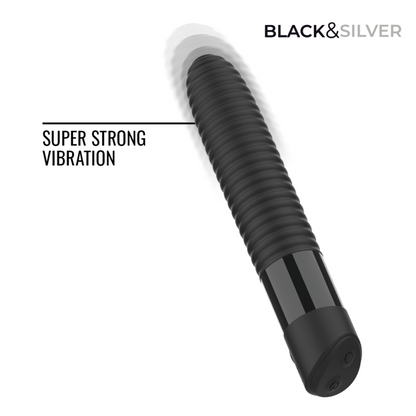BLACK &amp; SILVER - JOSEPH USB RECHARGEABLE VIBRATOR WITH LED DISPLAY BLACK
