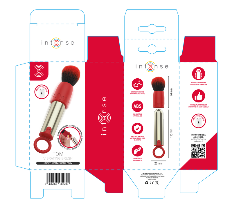 INTENSE - TOM USB RECHARGEABLE VIBRATING MAKEUP BRUSH RED