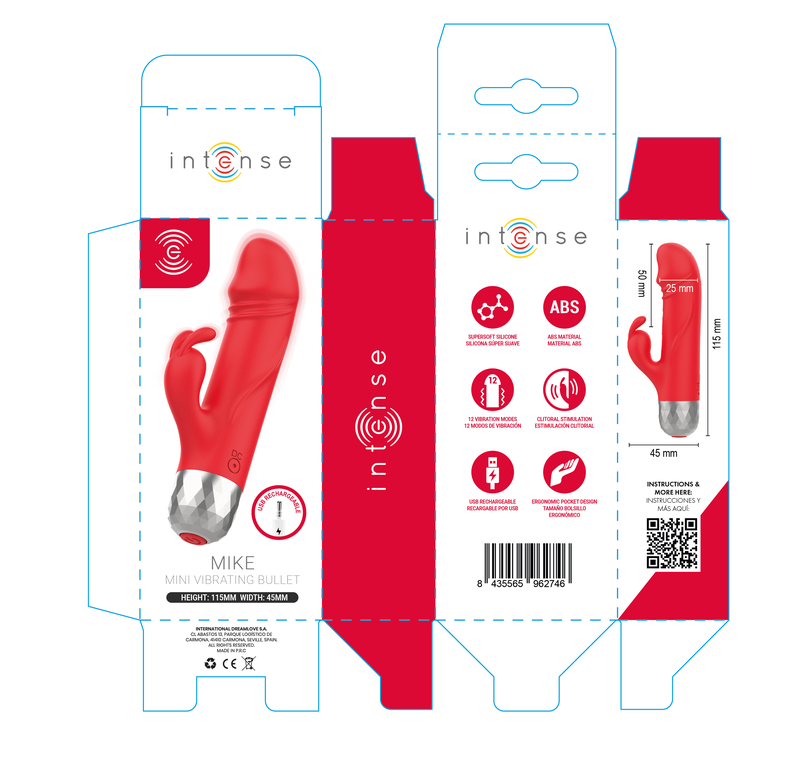 INTENSE - MIKE USB RECHARGEABLE MINI RABBIT VIBRATOR RED