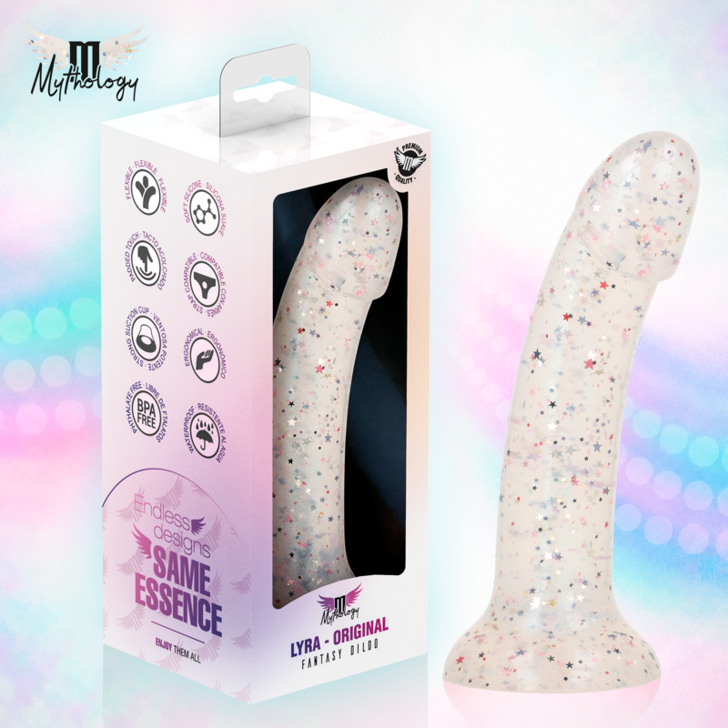 MYTHOLOGY - LYRA 1 SILICONE DILDO WITH SUCTION CUP 19 CM -Ø- 3.3 CM FUCHSIA CONFETTI