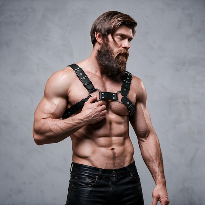 FETISH SUBMISSIVE ATTITUDE - MENS ADJUSTABLE ECO-LEATHER CHEST BULLDOG HARNESS