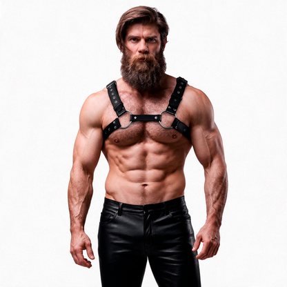 FETISH SUBMISSIVE ATTITUDE - MENS ECO-LEATHER CHEST HARNESS WITH STUDS