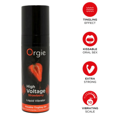 ORGIE - HIGH VOLTAGE STRAWBERRY EXTRA STRONG KISSABLE LIQUID VIBRATOR 15 ML
