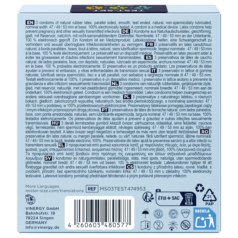 MISTER SIZE - PACK SAMPLE CONDOM SIZE 47-49-53 MM (3 UNITS)