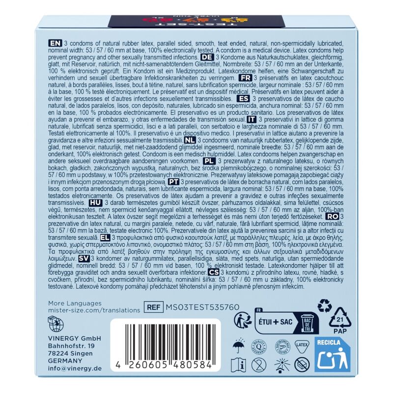 MISTER SIZE - SAMPLE PACK CONDOMS SIZE 53-57-60 MM (3 UNITS)