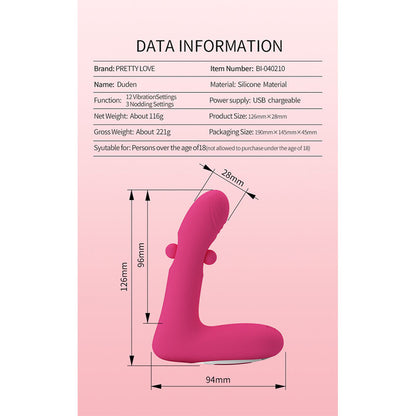 PRETTY LOVE - DUDEN RECHARGEABLE SILICONE VIBRATOR 12 VIBRATION MODES AND 3 ROCKING MODES PINK