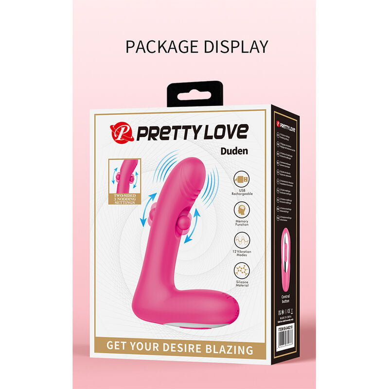 PRETTY LOVE - DUDEN RECHARGEABLE SILICONE VIBRATOR 12 VIBRATION MODES AND 3 ROCKING MODES PINK