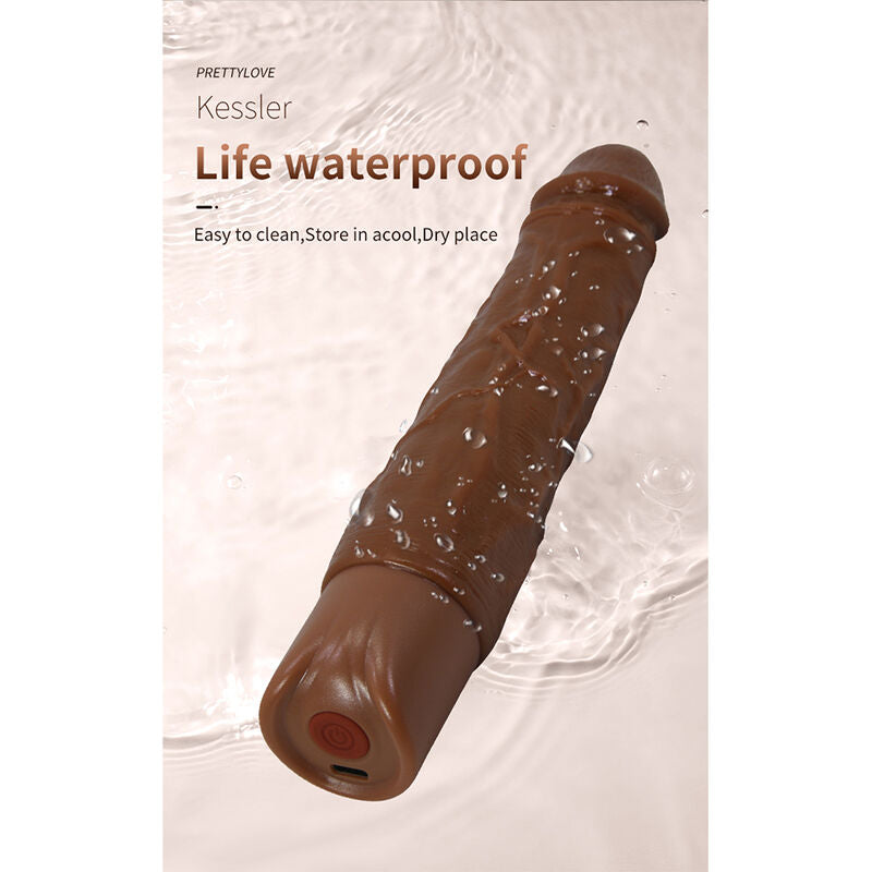 PRETTY LOVE - KESSLER REALISTIC VIBRATING DILDO WITH 10 VIBRATION MODES AND 10 THROWS, 22 CM, BROWN