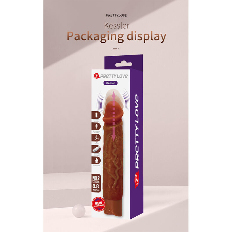 PRETTY LOVE - KESSLER REALISTIC VIBRATING DILDO WITH 10 VIBRATION MODES AND 10 THROWS, 22 CM, BROWN