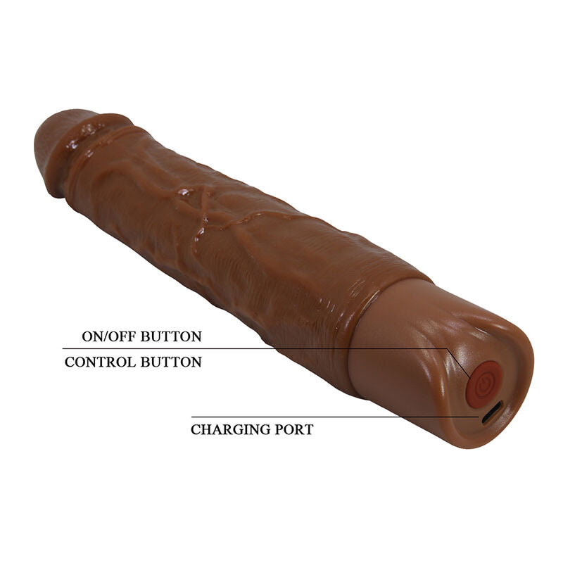 PRETTY LOVE - KESSLER REALISTIC VIBRATING DILDO WITH 10 VIBRATION MODES AND 10 THROWS, 22 CM, BROWN