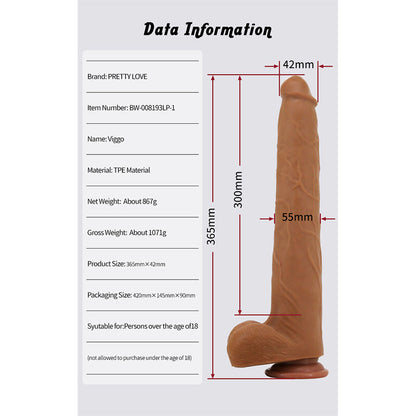 PRETTY LOVE - VIGGO REALISTIC SOFT-TOUCH SKIN-SLIDING DILDO 36,5 CM BROWN