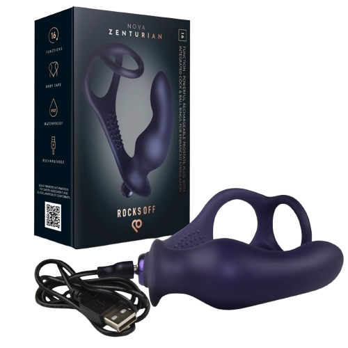ROCKS-OFF - NOVA ZENTURIAN VIBRATING PROSTATE PLUG WITH RINGS 16 MODES DARK BLUE