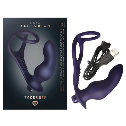 ROCKS-OFF - NOVA ZENTURIAN VIBRATING PROSTATE PLUG WITH RINGS 16 MODES DARK BLUE