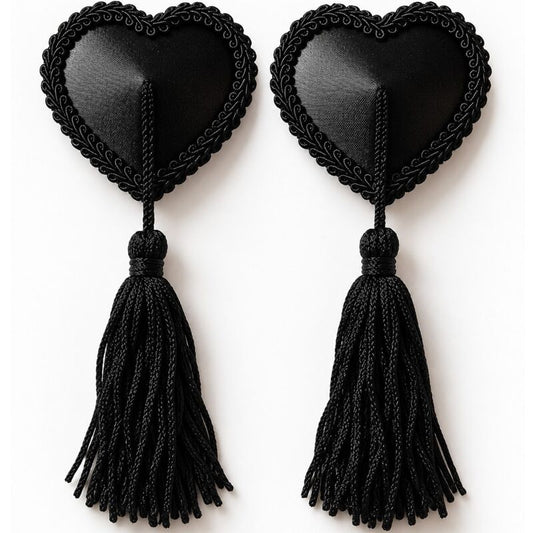CHILIROSE - CR 4897 CACHE-TÉTONS EN FORME DE CŒUR AVEC POMPONS NOIRS