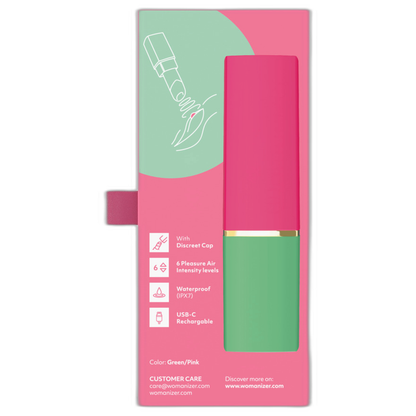 WOMANIZER - BEAUTY SUCTION CLITORAL STIMULATOR 6 INTENSITY LEVELS GREEN AND PINK