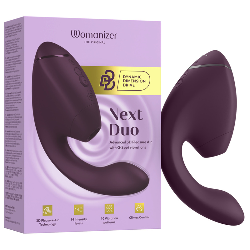 WOMANIZER - DUO NEXT ESTIMULADOR DUAL DE CLÍTORIS Y PUNTO G MORADO OSCURO
