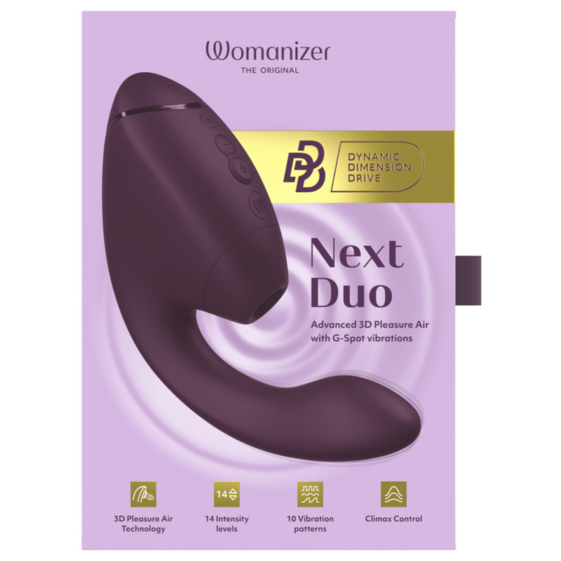 WOMANIZER - DUO NEXT ESTIMULADOR DUAL DE CLÍTORIS Y PUNTO G MORADO OSCURO