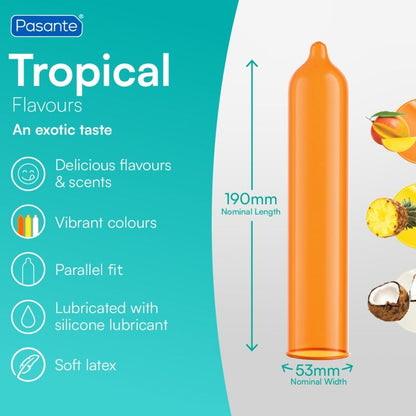 PASANTE - TROPICAL MANGO PINEAPPLE AND COCONUT FLAVOURED CONDOMS 53 MM 144 UNITS