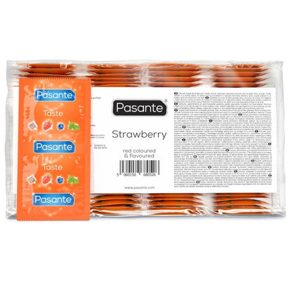 PASANTE - CONDOMS FLAVOR STRAWBERRY BAG 144 UNITS