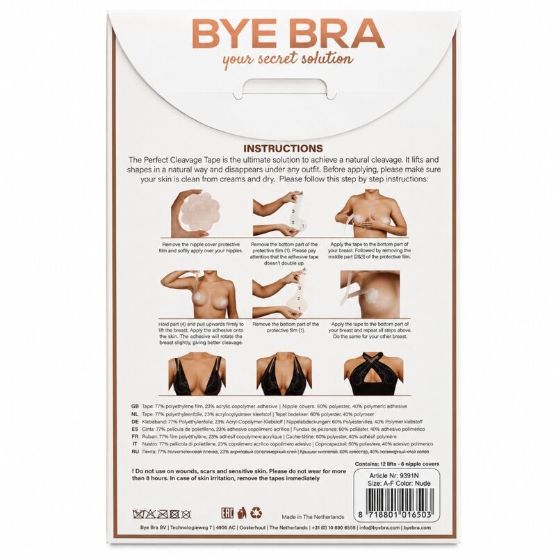 BYE-BRA - ENHANCEMENT TAPE + FREE NIPPLE COVERS CUP A-F