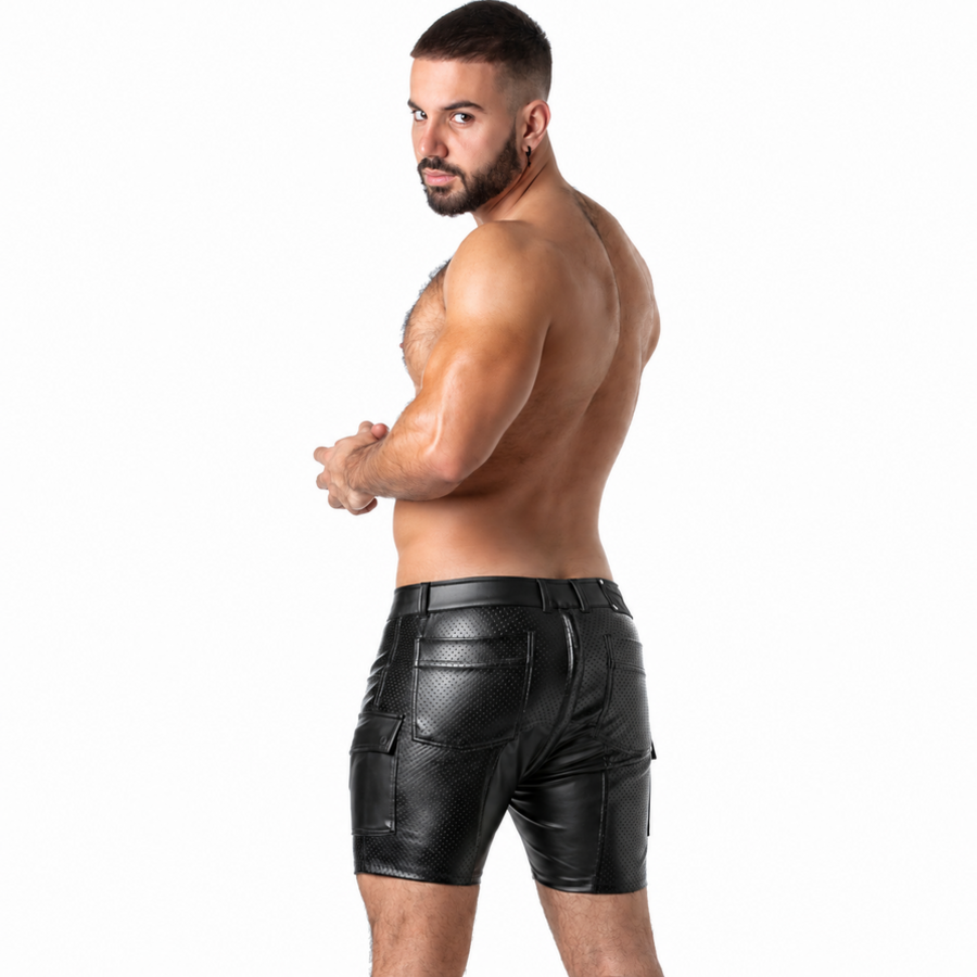 LOCKER GEAR - PUNCH HOLE LEATHERETTE CARGO SHORTS