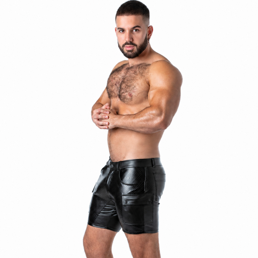 LOCKER GEAR - PUNCH HOLE LEATHERETTE CARGO SHORTS