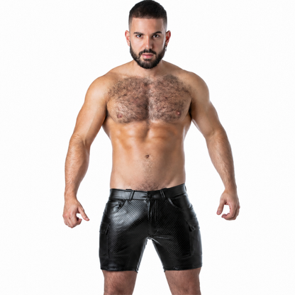 LOCKER GEAR - PUNCH HOLE LEATHERETTE CARGO SHORTS