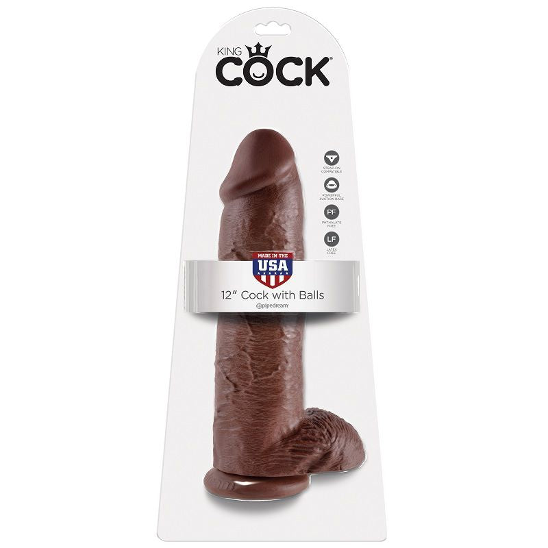 KING COCK - DILDO MARRÓN CON BOLAS 30,48 CM