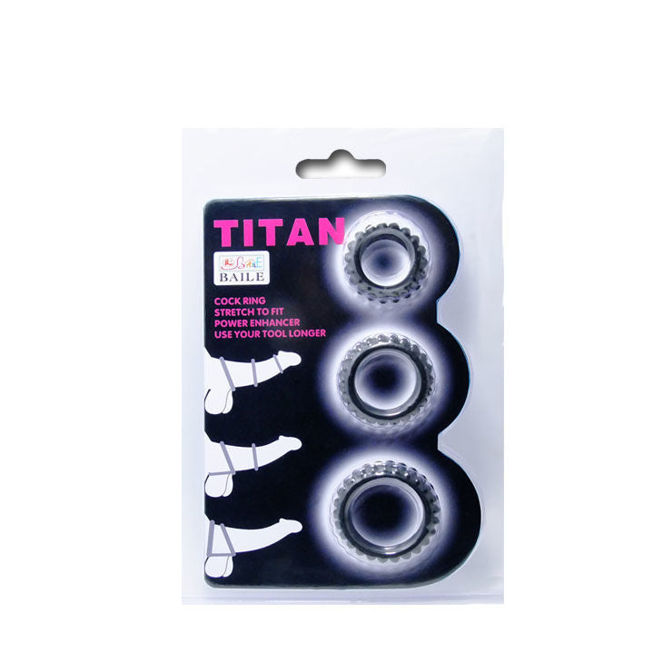 BAILE - SET TITAN 3PCS COCK RING NOIR 2,8 + 2,4 + 1,9 CM