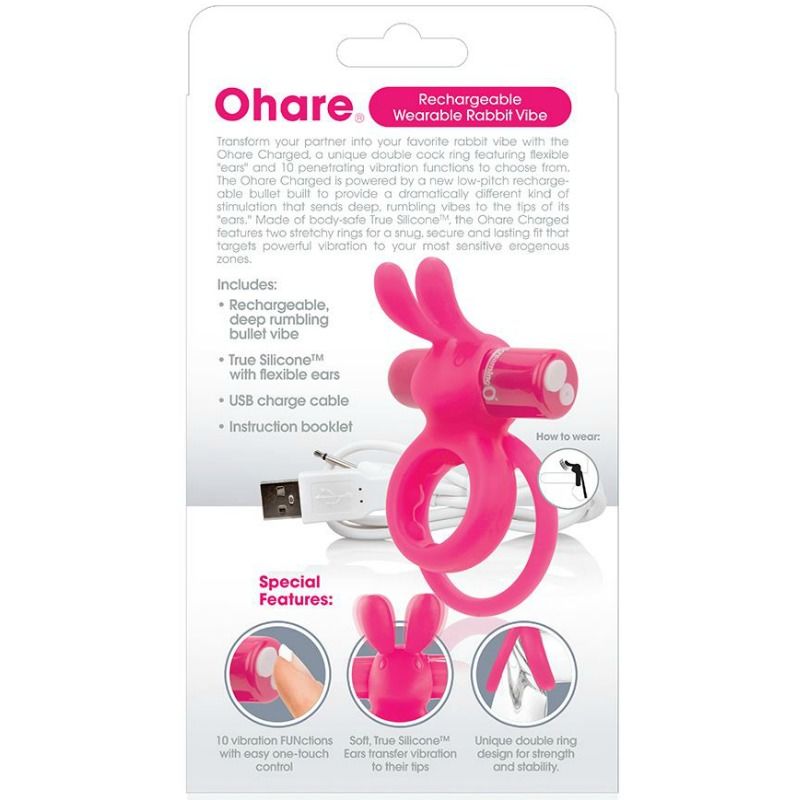 SCREAMING O - BAGUE DOUBLE RECHARGEABLE AVEC LAPIN LIEVRE ROSE