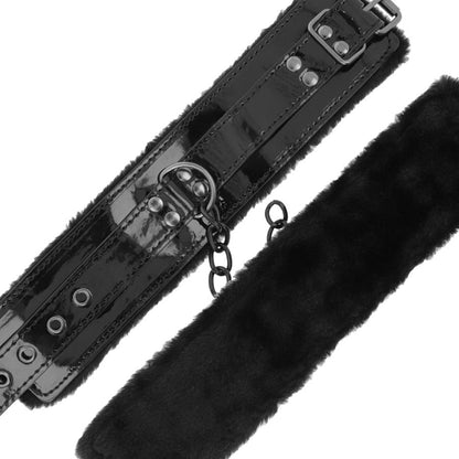 DARKNESS - MENOTTES DE CHEVILLE EN CUIR NOIR RÉGLABLES AVEC CADENAS