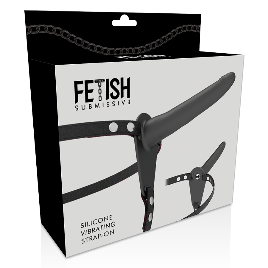ARNÉS SUMISO FETICHE - VIBRADOR DE SILICONA NEGRO 15 CM