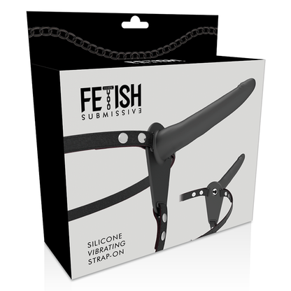 ARNÉS SUMISO FETICHE - VIBRADOR DE SILICONA NEGRO 15 CM