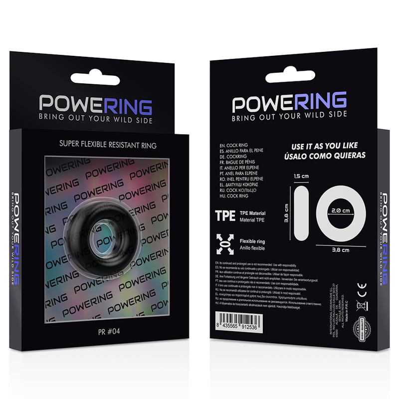 POWERING - SUPER FLEXIBLE AND RESISTANT PENIS RING 3.8CM PR04 BLACK