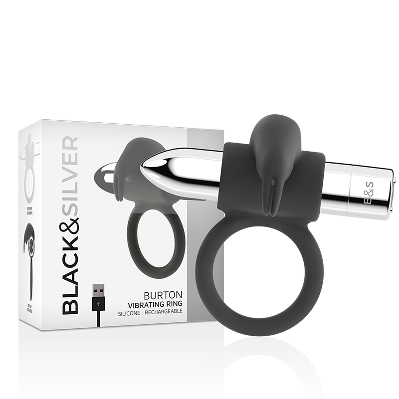 BLACK&SILVER - BURTON RECHARGEABLE RING 10 VIBRATION MODES