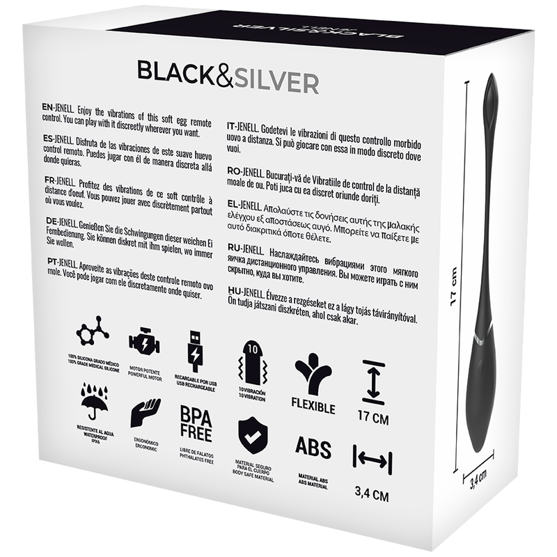 NEGRO Y PLATA - HUEVO VIBRADOR RECARGABLE JENELL