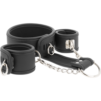 FÉTICHE SOUMIS - COLLIER ET MENOTTES EN CUIR VÉGÉTALIEN AVEC DOUBLURE EN NÉOPRÈNE